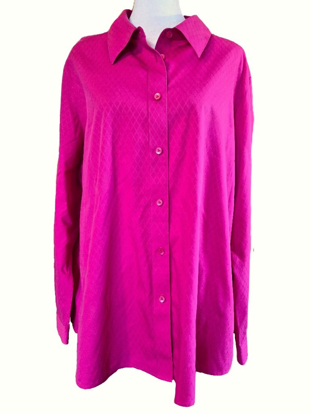 Foxcroft Pink Button Down Shirt Long Sleeve Textured Diamond Non Iron Blouse 18W